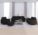 Generisch 4-TLG. Sofagarnitur mit Kissen Schwarz Stoff,M&ouml;bel,Diivanid,70.3KG,3202066