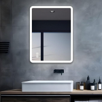 MIQU LED vannitoa peegel koos valgustusega, 70 x 50 cm, vannitoa peegel, suur vannitoa peegel koos puutetundlikuga, dimmerdatav, soe/valge valgus, uduvastane seinapeegel vannituppa, tualetti, koridori, ristk&uuml;likukujuline &uuml;mmargune nurkadega