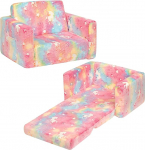 BEJOY laste kokkupandav 2-in-1 diivanvoodi, tugitool, flanellsohva, kokkupandav diivan lastetuppa, kingitus lastep&auml;evaks ja s&uuml;nnip&auml;evaks, t&uuml;drukutele ja poistele - Cotton Candy koos &uuml;kssarvikutega