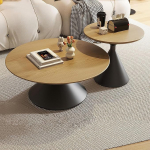 Modernes rundes Couchtisch-Set - 68,6 cm ja 50,8 cm Akzenttische, einfache Montage, Holz-Mitteltisch f&uuml;r Wohnzimmer, Schlafzimmer, Heimb&uuml;ro, Slish Natural & Black Design