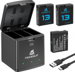 Homesuit Hero 13 aku 2100 mAh ja LED 3 kanaliga USB laadija GoPro Hero 13 Black Enduro aku C-t&uuml;&uuml;pi laadijale (3 tk)