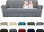 MAXIJIN komplekt 4 diivanikatet 3 padja jaoks Diivan Super Stretch Non-Slip diivanikate koertele Lemmikloomad s&otilde;bralik elastne Jacquard m&ouml;&ouml;bli kaitse Diivan Slipcovers (diivan, helehall)