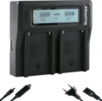 Blumax Turbo LCD Dual/Single laadija, mis &uuml;hildub Canoni, Nikoni, Panasonici ja Sony akudega - topeltlaadija Sony NP-FM50 // NP-FM500 NP-FM500H