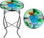 MUMTOP k&uuml;ljelaud Patio mosaiik Outdoor 14 tolli Dragonfly ja Lotus klaasist &uuml;mmargune k&uuml;ljelaud Taimestik V&auml;ike kohvilaud aeda v&otilde;i elutuppa 14 tolli
