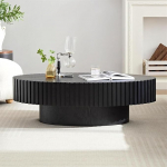 K&auml;sitsi valmistatud ovaalne puidust kohvilaud, Ridged, Mid Century, Drum Coffee Table, elutuba, kodu, tugev ja vastupidav keskmine laud (43.3 x 23.6 x 13.8 tolli, must)