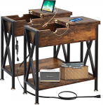 TooCust Set of 2 Narrow Side Table with Charging Station, Side Tables with USB Ports and Outputs, Side Tables Living Room, Set of 2, Side Table with Outlet, Side Tables, Set of 2