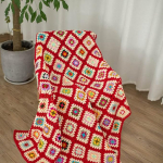 RISEON Square Crochet Tekk Sweater Style Multicolor Boho Travel Accent Decor Throw diivanil Padi voodi elutuba magamistuba (punane)