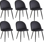 Komplekt 6 s&ouml;&ouml;gitoolist Pehme sametist k&ouml;&ouml;gitoolid metalljalgadega, reguleeritava kaitsepolstriga - must