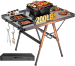 Raynesys kokkupandav BBQ laud koos v&otilde;rklaua lauaga, 3ft kaasaskantav kokkupandav laud, reguleeritava k&otilde;rgusega metallist laud v&auml;ljas, telkimiseks, piknikuks, grillimiseks ja rannale, matkaauto, must