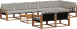Outdoor-Sofagarnitur 9-teilig mit Kissen aus massivem Akazienholz & Textilene, Garten-Lounge-Set, Modulares Sofa f&uuml;r Terrasse & Garten, Hellgrau/Nat&uuml;rlich