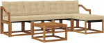 Gartenm&ouml;bel Set, Lounge-Sitzgruppe aus Akazienholz mit Textilene und Polstern, modulares Sofa f&uuml;r Garten, Terrasse und Balkon, Natur und Beige