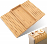 RANJIMA Sofatablett Armlehne aus Bambus faltbares Sofa Tablett Couch Ablage rutschfestes Armlehnentablett mit Getr&auml;nkehalter f&uuml;r Snacks Handy Tassen praktische Sofahilfe Wohnzimmer Organizer