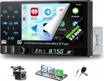 CAMECHO Autoradio 1 Din 5.5 Zoll Wireless Carplay Android Auto Bluetooth 5.2 Radio mit IPS Touchscreen HD Bildschirm 1280 * 720 mit R&uuml;ckfahrkamera Mirror Link Lenkradsteuerung + 2USB Anschl&uuml;sse