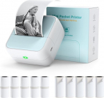Bisofice Mini Printer for Smartphone with 11 Rolls of Printer Paper, Sticker Printer Mini Printer Sticker, Mini Thermal Printer Bluetooth Photo Printer for Study Notes, DIY, Journal, Labels