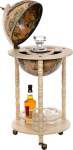 Giant Bar Trolley 33001 W with Solid Eucalyptus Wood Columns Open in Antique White 100 cm High and 44 cm Wide with Wheels Antique Globe Bar Table Home Bar Trolley World Globe