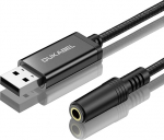 DUKABEL USB 3,5 mm pistiku audioadapter 45" TRRS USB-A k&otilde;rvaklappide AUX adapter sisseehitatud kiibiga v&auml;line stereoheli kaart arvutile PS4 PS5 mustaks