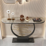 Konsoolne diivanilaud, kriimustuskindel sissep&auml;&auml;sulaud Glamour kivist/metallist, kaasaegne abstraktne konsoollaud elutuppa ja esikusse, h&otilde;behall, 47 tolli L x 12 tolli W x 31 tolli H))