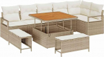 Rantry 9-teiliges Garten Sofa Set mit Kissen Beige Poly Rattan Akazie Gartenlounge Model3364486