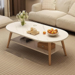 Minimalistischer, ovaler Couchtisch mit 2 Etagen, moderner Wohnzimmer-Tisch, 80 x 40 cm, wei&szlig;er Ausstellungstisch f&uuml;r Schlafzimmer und Wohnzimmer, stilvolles funktionales Design