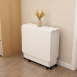Platzsparender klappbarer Esstisch mit R&auml;dern, Tropfenblatt-Design, 2 Ablagen, mobiler, rechteckiger Holztisch f&uuml;r kleine K&uuml;che oder Esszimmer (Farbe: F)