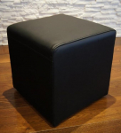 Quattro Meble Real Leather Stool 40 x 40 x 40 cm Cowhide Seat Cube Footstool Upholstered Stool Real Leather Puff Black