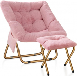 Kasunpul Comfortable Saucer Chair, Foldable Living Room Chair, Soft Faux Fur Lounge Chair for Bedroom, Reading Chairs for Adults Kids, XL (Pink)