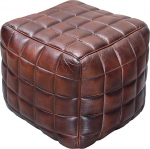 Invicta Interior Design Real Leather Stool Rider Brown Stool Footstool Seat Cube Leather Stool Living Room Side Table