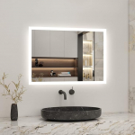 Biubiubath Bathroom LED Mirror 800 x 600mm with Shaver Socket and 2 USB Ports Dehumidifier Pad Touch Sensor 6000K Cool White Lights Energy Saving LED Mirror IP44