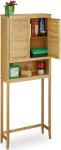Relaxdays Lamell Bamboo Washing Machine Cupboard, Bathroom Cupboard with Double Doors, Wood, Shelf, H x W x D: Approx. 170 x 70 x 22.5 cm, natural