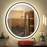 GANPE LED Sensor Mirror, Round Human Body Induction Cosmetic Mirror, Illuminated, Dimmable, Anti-Fog, IP44 Waterproof, Bathroom Wall Mounting Mirror (80 cm)