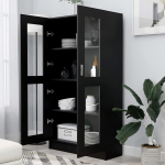 Homgoday Klaasist vitriinkapp 4 sektsiooniga 2 uksega Elutoa m&ouml;&ouml;bel Sahtlikapp S&ouml;&ouml;gituba K&ouml;&ouml;gi vitriinkapp Puidust tehnoloogia Must 82,5 x 30,5 x 150 cm