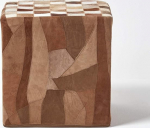 Homescapes Brown Cube Check Leather Suede Pouffe - 36 x 36 x 38 cm