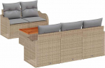 6-teiliges Garten-Sofa-Set mit Kissen Beige Poly Rattan Akazie Gartenlounge Model3356061