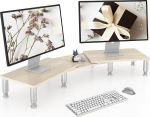 AX Waber Dual Monitor Riser - Reguleeritav pikkus ja nurk, puidust statiiv 2 monitorile koos hoiuruumiga