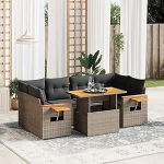 Set Schlafsofa, 7-teiliges Gartenm&ouml;bel-Set mit grauen Kissen aus Polyrattan, Set f&uuml;r Schlafsofa, Wohnzimmer, Sofa, Garten, modernes Sofaset f&uuml;r den Au&szlig;enbereich, M&ouml;bel oder