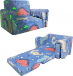 Laste kokkupandav diivan koos tekiga, 2-in-1 diivanvoodi, laste tool t&uuml;drukutele ja poistele, helendav laste diivan magamistuppa, m&auml;ngutuppa, lastetuppa, kingitus s&uuml;nnip&auml;evaks Dinosaurus