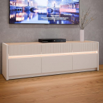 Forte Oak SQUERE TV-kapp 160, elegantne madallaud 3 sahtli ja 3 kallutatava sektsiooniga, puukomposiit, Mauvella Oak Wood Decor, 160 cm lai x 50,7 cm k&otilde;rge x 41,5 cm s&uuml;gavus.
