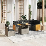 Set Schlafsofa, 7-teiliges Gartensofa-Set mit grauen Kissen aus Polyrattan, Set Schlafsofa, Wohnzimmer, Sofa, Garten, modernes Sofaset f&uuml;r den Au&szlig;enbereich, Einrichtung g