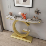 Konsolentisch aus Kunstmarmor mit Metallrahmen, Elegante und langlebige Wohnzimmerm&ouml;bel f&uuml;r die Flurdekoration