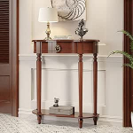 YITAYMLI Americanische Gummibaum-Semi-Circle-Konsolentische f&uuml;r den Eingangsbereich, Vintage-Flur Elegante Sofatisch mit Schubladen, kreative r&ouml;mische S&auml;ulenbeine(Light Walnut,90cm/35.4in)