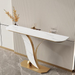 BRCYKRWY Marmor-Konsolentisch,Moderner Konsolentisch mit Metallfu&szlig;,Kratzfeste Schieferplatte,zeitgen&ouml;ssische Akzenttische f&uuml;r Wohnzimmer,Foyer,Schlafzimmer(Gold+White,120cm/47.2")