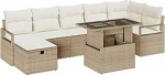 8-teiliges Garten-Sofa-Set mit Kissen Beige Poly Rattan, 2-Sitzer Garten-Sofa mit Kissen Beige Poly Rattan Gartenlounge Model3359808
