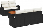 6-teiliges Garten-Sofa-Set mit Kissen Schwarz Poly-Rattan Akazie, 2-Sitzer Garten-Sofa mit Stauraum & Kissen Schwarz Poly-Rattan Gartenlounge Model3356185