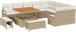 12-teiliges Garten Sofa Set mit Kissen Beige Poly Rattan Akazie Gartenlounge Model3362556