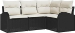 4-teiliges Garten Sofa Set mit Kissen Schwarz Poly Rattan, 2-Sitzer Garten Sofa mit Stauraum & Kissen Schwarz Poly Rattan Gartenlounge Model3354686