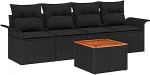 5-teiliges Garten Sofa Set mit Kissen Schwarz Poly Rattan Akazie Gartenlounge Model3347261