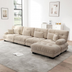 Modulares Ecksofa, L-f&ouml;rmiges Couch Set f&uuml;r Wohnzimmer, 4-Sitzer Komfortable Cloud Couches mit beweglichem Ottoman, DIY-Kombinatsioon, Chenille, Hellbraun
