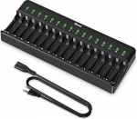 BONAI AA AAA Battery Charger 16 Slot Universal LED Battery Charger Intelligent Battery Charger Smart Battery Charger for AA/AAA NI-MH NI-CD Rechargeable Batteries, Black