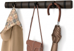 Umbra Flip 8 Coat Hooks, Modern, Simple and Space-Saving Coat Rack with 8 Movable Hooks for Jackets, Coats, Scarves, Handbags and More, Black/Brown