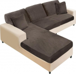 NAISI Sectional Couch Cushion Covers, 6 Pack Velvet Couch Cushion Covers L Shape Soft Stretch Sofa Covers with 2 Pillow Covers for Left/Right (2 Seater + 1 Chaise+3 Backrest, Brown)